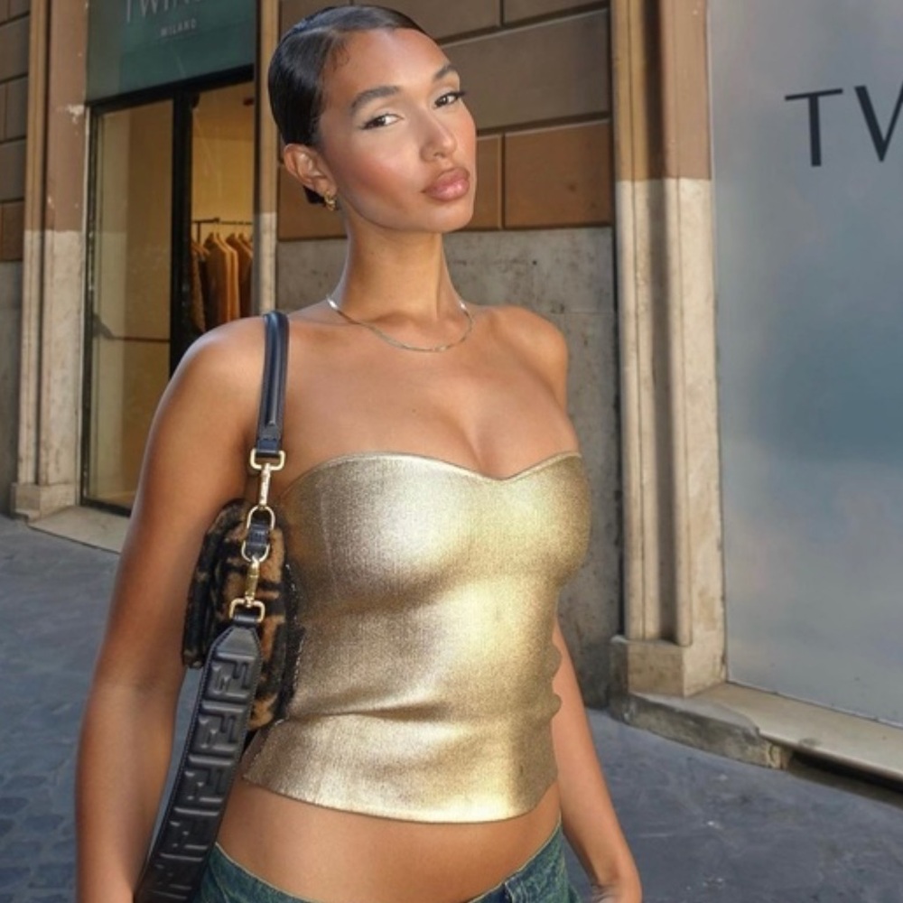 Zara Golden Knit Bustier Top